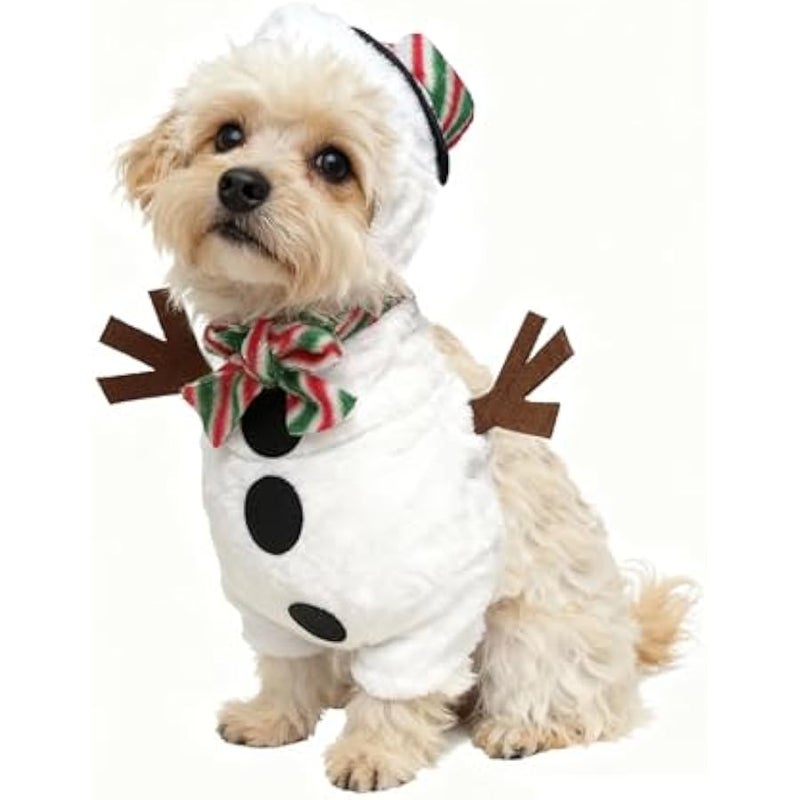 زي تنكري للحيوانات الاليفة للكلاب الصغيرة والقطط من اي او اي سي واي بي اف، معطف شتوي بغطاء للراس لل، ملابس بيجامة مضحكة لحفلات الكريسماس، رجل الثلج، مقاس L - Image 2